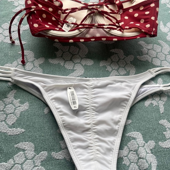 NWT Two Piece Bikini Set Adore me 32DD  Bikini Bra top/ XL White Bikini Bottoms - Picture 7 of 13